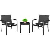 Devoko 3 Pieces Patio Furniture Set Textilene Bistro Set Outdoor Patio Conversation Set Modern Porch Furniture Lawn Chairs with Coffee Table Black