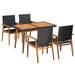 Anself 5 Piece Outdoor Dining Set Acacia Wood Top Dining Table and 4 Chairs Wooden Frame Black Poly Rattan Sectional Patio Conversation Set Garden Backyard Balcony Furniture