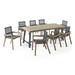 GDF Studio Claude Outdoor Mesh and Acacia Wood 9 Piece Dining Set Gray