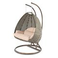 Island Gale Luxury Comfort 2 Person Outdoor Patio Hanging Wicker Swing Chair (X Large Latte Wicker w Latte Cushion) Frame Color: Bronze or Black Pending Availability.
