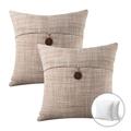 Farmhouse Button Series Outdoor Decorative Throw Pillow 18 x 18 Beige 2 Pack