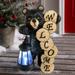 Goodeco Large Black Welcome Bear Statue with Solar Lantern Light Home Outdoor Garden Patio and Yard Decor 5.5*4.3*11.3 inches