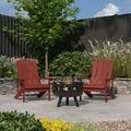 Merrick Lane 3 Piece Outdoor Leisure Set with Set of 2 Red Poly Resin Adirondack Chairs and Star and Moon Iron Fire Pit