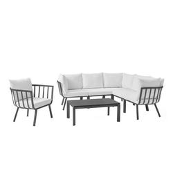 Lounge Sectional Sofa Chair Set Aluminum Metal Steel Grey Gray White Modern Contemporary Urban Design Outdoor Patio Balcony Cafe Bistro Garden Furniture Hotel Hospitality