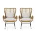Izidro Outdoor Wicker Wrapped Club Chairs with Cushion Set of 2 Light Brown and Beige