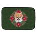 Caroline s Treasures Pomeranian #2 Poinsetta Wreath Dish Drying Mat