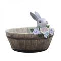 Clearance!Landscape Cute Bunny Design Natural Resin Planter Flower Pot Home Garden Decors Wooden Bunny Pots