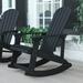 BizChair Commercial Grade All-Weather Poly Resin Wood Adirondack Rocking Chair with Rust Resistant Stainless Steel Hardware in Black