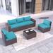 Kullavik Patio Furniture Set 6 Pieces Outdoor Combination Sofa Set All-Weather PE Rattan Wicker Patio Sofa Conversation Set with Thickened Cushions and Coffee Table Blue