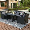 Wicker Bistro Patio Sets 4 Piece Black Wicker Rattan Outdoor Patio Sofa Furniture 1 Sofa 2 Armchair and 1 Dining Table Outdoor Conversation Sets for Backyard Lawn Poolside Garden Party W9939