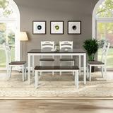 Veryke 6-Piece Dining Table Sets Classic Style Rectangular Table & 4 Chairs & a Bench with Waterproof Coat - Ivory and Cherry