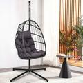 Hanging Chair Swing Egg Chair Outdoor Rattan Egg Swing Chair Heavy Duty Hammock Chair with Stand Cushion and Pillow Steel Frame Loading 350lbs for Indoor Outdoor Bedroom Patio Garden B041