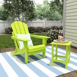 Polytrends Laguna Hdpe All Weather Outdoor Patio Foldable Adirondack Chair With Side Table (2-Piece Set) Lime
