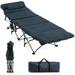 Costway Folding Retractable Travel Camping Cot w/Removable Mattress & Carry Bag Blue