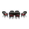 Tortuga Outdoor Portside 7 Piece Dining Set with 6 chairs and 66 inch dining table Dark Roast Wicker Monti Pompeii Cushion