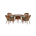Tortuga Portside 5 Piece Patio Dining Set - Amber Wicker with Haliwell Caribbean Cuhsions