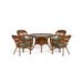 Tortuga Portside 5 Piece Patio Dining Set - Amber Wicker with Haliwell Caribbean Cuhsions