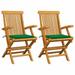 Anself 2 Piece Folding Garden Chairs with Green Cushion Teak Wood Outdoor Dining Chair for Patio Backyard Poolside Beach 21.7 x 23.6 x 35 Inches (W x D x H)