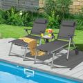 Gymax 2PCS Patio Recliner Chair Outdoor Adjustable Folding Chaise Lounge Chair w/ 2 Wheels