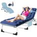 ABORON Tanning Chair Adjustable 5-Position Folding Beach Lounger with Face Arm Hole Cushion & Pillow Side Pocket Carry Handle Outside Sunbathing Lounge Chair for Patio Poolside Lawn