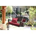 Jeco Espresso Resin Wicker Porch Swing with Red Cushion