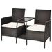 Patiojoy Patio Loveseat 2 Person Cushioned Seats With Center Table Outdoor Rattan Furniture Set Off White