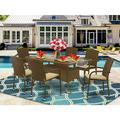 East West Furniture Oslo 7-piece Metal Patio Dining Set with Cushion in Brown