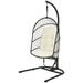 Gymax Hanging Hammock Patio Rattan Swing Egg Chair w/ Stand & Beige Cushions