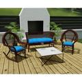 Jordan Manufacturing Blue Solid Tufted Outdoor Wicker Cushion Set for Bench and 2 Seats - 18 L x 44 W x 4 H