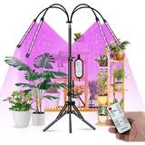 Happyline 4-Head Grow Light with Stand Grow Lights for Indoor Plants with Full Spectrum 4/8/12H Cycle Timer Grow Lamps 3 Tripod Adjustable Grow Light.