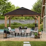 Sunjoy Amari Outdoor Patio 11 ft. x 11 ft. Cedar Framed Gazebo with Brown Steel and Polycarbonate Hip Roof Hardtop