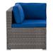 Parksville Blended Gray Wicker / Rattan Patio Corner Chair with Blue Cushions