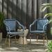 Baton Aluminum and Wicker Outdoor French Bistro Chairs Set of 2 Navy Blue White and Wood Print