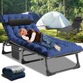 Lilypelle Portable Folding Camping Cot Bed Lounge Chair for Pool Beach Patio Adjustable 4-Position Adults Reclining Folding Chaise with Pillow