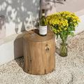 COSIEST Light Brown Concrete End Table Wood Tree Trunk Stool