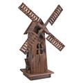 Westcharm 34 in. Tall Classic Wooden Dutch Windmill Sculpture Backyard Decorations - Old-Fashioned Kinetic Wind Spinner for Garden Patio Rustic Brown