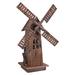 Westcharm 34 in. Tall Classic Wooden Dutch Windmill Sculpture Backyard Decorations - Old-Fashioned Kinetic Wind Spinner for Garden Patio Rustic Brown