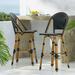 Cortina Wicker and Aluminum Outdoor 29.5 Inch Barstools Set of 2 Black and Bamboo Finish