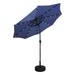 WestinTrends Cyrus 9 Ft Outdoor Patio Umbrella with Base Include Solar Powered 32 LED Light Umbrella with Tilt and Crank 20 inch Fillable Black Round Base Navy Blue