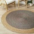 Hand Braided Round Rugs Farmhouse Rugs for Living Area Rug for Bedroom Kitchen Living Room Indoor Outdoor Rug Carpet 4 Square Feet (48x48 Inch) (Grey+Beige Border)