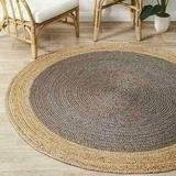 Hand Braided Round Rugs Farmhouse Rugs for Living Area Rug for Bedroom Kitchen Living Room Indoor Outdoor Rug Carpet 4 Square Feet (48x48 Inch) (Grey+Beige Border)
