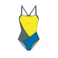 TYR Womens Solid Splices Block Cutoutfit One Piece (Yellow/Grey/Blue 32)