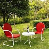 Crosley Furniture Griffith 3 Piece Metal Outdoor Conversation Seating Set - Two Chairs in Red Finish with Side Table in White Finish