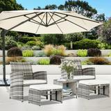 5 PCS Patio Wicker Sectional Sofa Set Outdoor PE Rattan Conversation Furniture Set with Cushioned Chair Ottoman and Coffee Table All-Weather Furniture Set for Porch Backyard Balcony Gray D1070