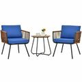 Blue 3PC Patio Birsto Furniture Set Cushioned Sofa Armrest Coffee Table