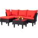 Patio Furniture Sets 5 Pieces Outdoor Wicker Conversation Set Sectional Sofa Rattan Chair for Outdoor Backyard Porch Poolside Balcony Garden Furniture with Coffee Table Red Cushion