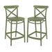 Home Square Cross Indoor Outdoor Counter Stool in Olive Green - Set of 2