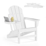 Folding Plastic Adirondack Chair with 4 in 1 Cup Holder Tray Plastic Adirondack Chairs Weather Resistant Lawn Outdoor Fire Pit Chairs Patio Chairs