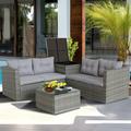 SEGMART Patio Furniture Sets 4 Piece Patio Furniture Sets with Loveseat Sofa Storage Box Tempered Glass Coffee Table All-Weather Patio Sectional Sofa Set with Cushions for Backyard Garden Pool