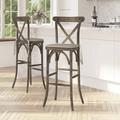 Merrick Lane Wooden Modern Farmhouse Cross Back Bar Stool with Dark Antique Finish and Beige Cushion